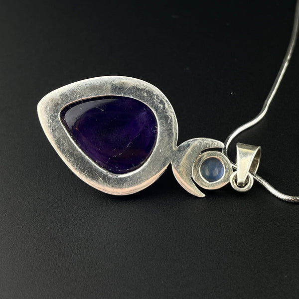 Arts and Crafts Style Amethyst Moonstone Silver Pendant Necklace - Boylerpf