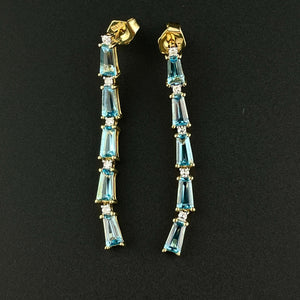 14K Gold Diamond Blue Topaz Stud Dangle Earrings - Boylerpf