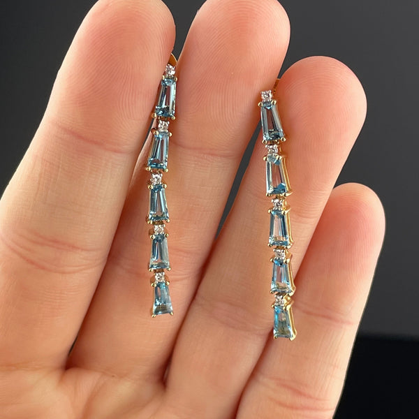 14K Gold Diamond Blue Topaz Stud Dangle Earrings - Boylerpf
