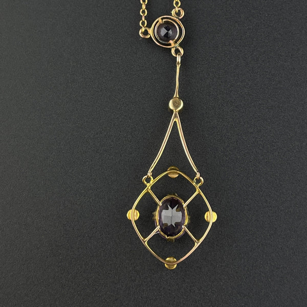 Gold Pearl Amethyst Lavalier Pendant Necklace - Boylerpf