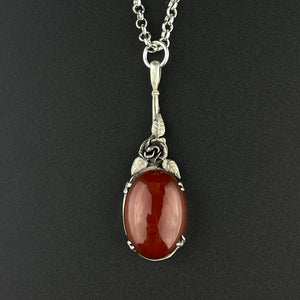 Silver Flower Art Deco Styler Carnelian Pendant Necklace - Boylerpf