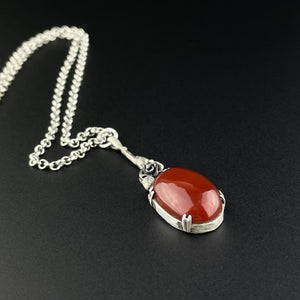 Silver Flower Art Deco Styler Carnelian Pendant Necklace - Boylerpf