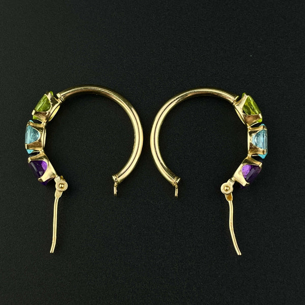10K Gold Amethyst Peridot Blue Topaz Hoop Earrings - Boylerpf