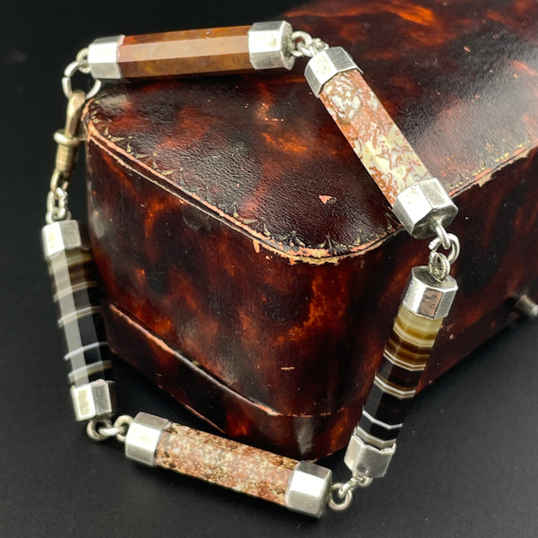 Antique Silver Scottish Banded Agate Link Bracelet - Boylerpf