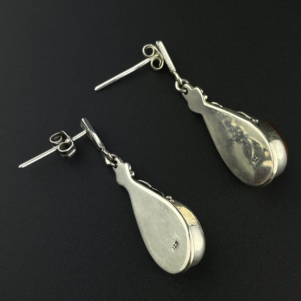 Arts and Crafts Style Silver Baltic Amber Earrings - Boylerpf