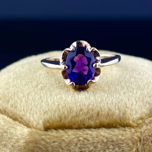 Vintage 10K Gold Amethyst Solitaire Ring, Sz 5.5 - Boylerpf