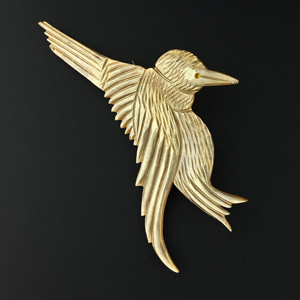 Vintage Art Deco Carved French Horn Bird Brooch - Boylerpf