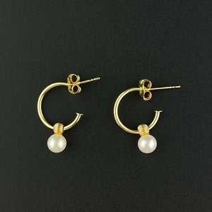 14K Gold Hoop Pearl Charm Stud Earrings - Boylerpf