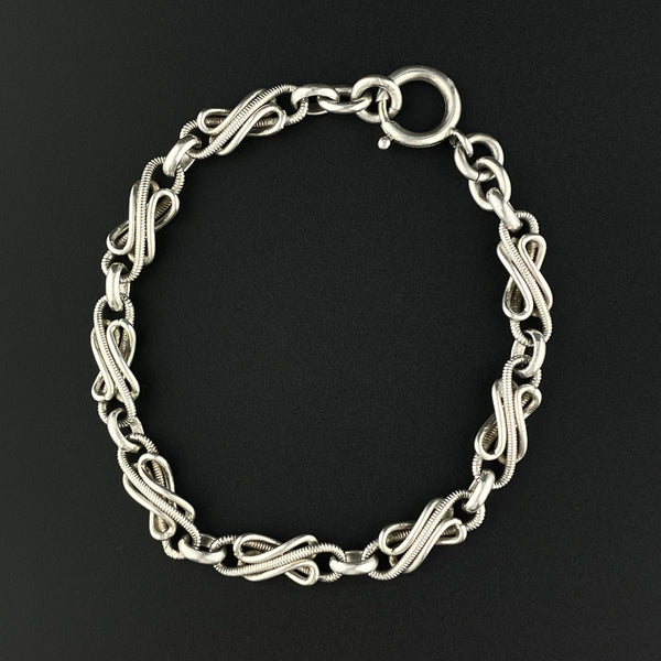 Antique French Silver Love Knot Albert Watch Chain Bracelet - Boylerpf