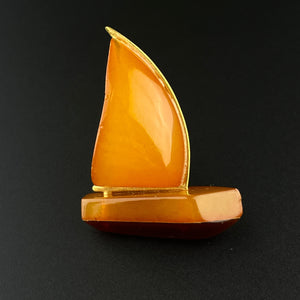 Vintage Nautical Butterscotch Amber Sailboat Brooch - Boylerpf