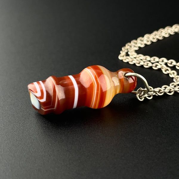 Antique Victorian Banded Agate Working Whistle Pendant Necklace - Boylerpf