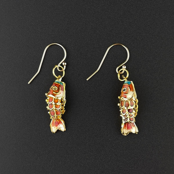 Vintage Orange Enamel Articulated Koi Fish Earrings - Boylerpf