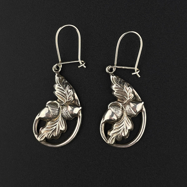 Silver Scandinavian Acorn Leaf Drop Earrings - Boylerpf