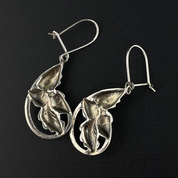 Silver Scandinavian Acorn Leaf Drop Earrings - Boylerpf