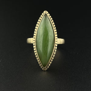 14K Gold Victorian Style Jade Navette Ring, Sz 7 - Boylerpf