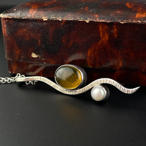 Vintage Silver Amber Pearl Pendant Necklace - Boylerpf