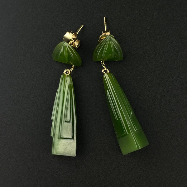 14K Gold Jade Geometric Stud Drop Earrings - Boylerpf
