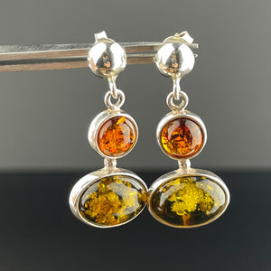 Vintage Silver Amber Stud Drop Earrings - Boylerpf