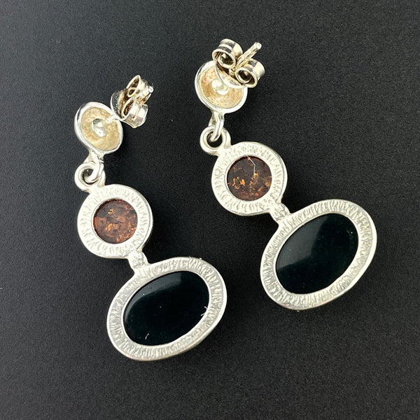 Vintage Silver Amber Stud Drop Earrings - Boylerpf