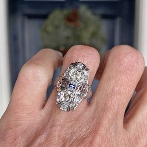 Antique Art Deco Sapphire Diamond Ring in 18K White Gold - Boylerpf