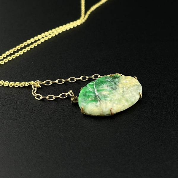 Vintage Carved Natural Jade Pendant Necklace - Boylerpf