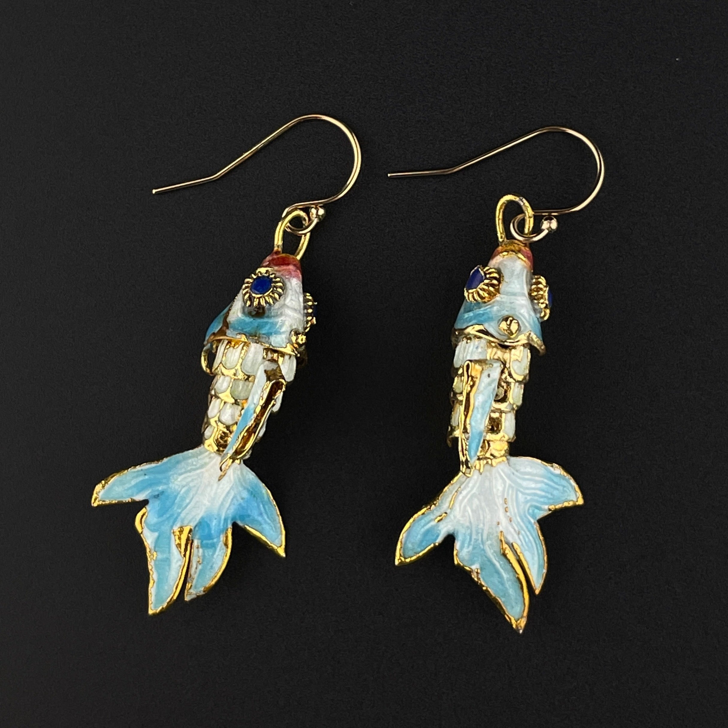 Koi Fish Earrings, Hypoallergenic, Pretty Blue and Cream Gold Koi