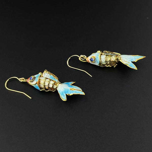 White Enamel Articulated Koi Fish Earrings - Boylerpf