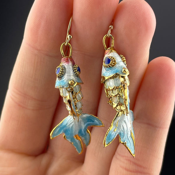 White Enamel Articulated Koi Fish Earrings - Boylerpf