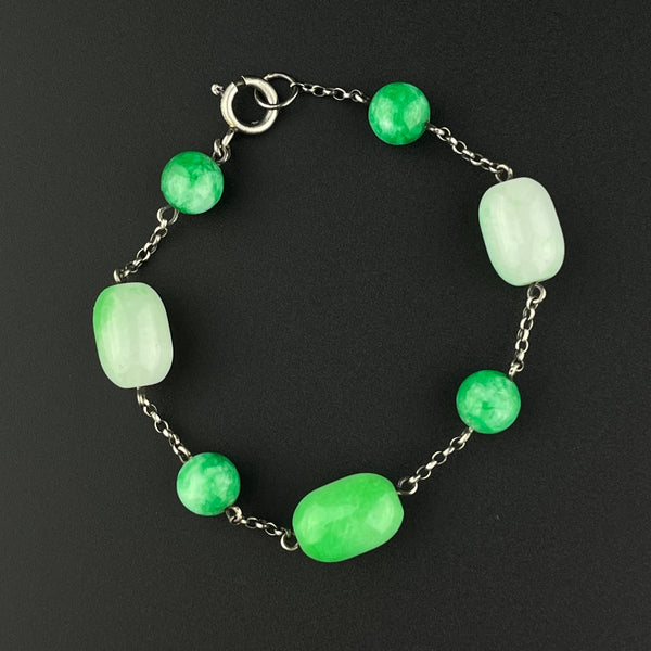 Vintage Silver Natural Jadeite Chain Bracelet - Boylerpf