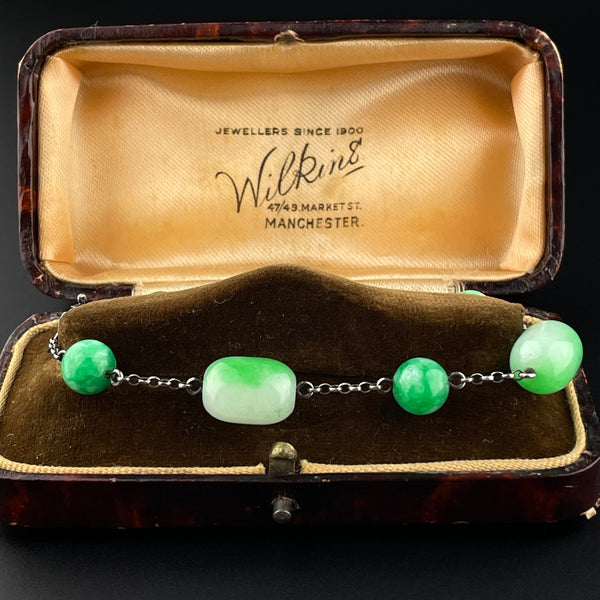Vintage Silver Natural Jadeite Chain Bracelet - Boylerpf