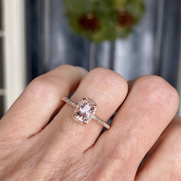 14K Rose Gold Diamond Halo Morganite Ring - Boylerpf