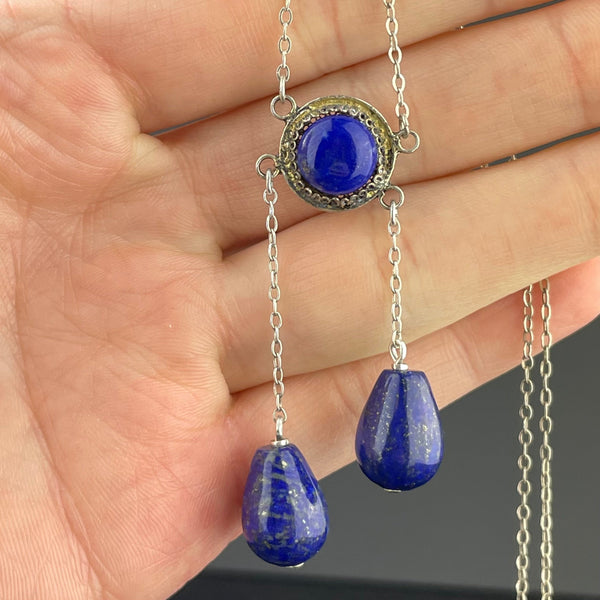 Vintage Silver Lapis Lazuli Lingerie Pendant Necklace - Boylerpf