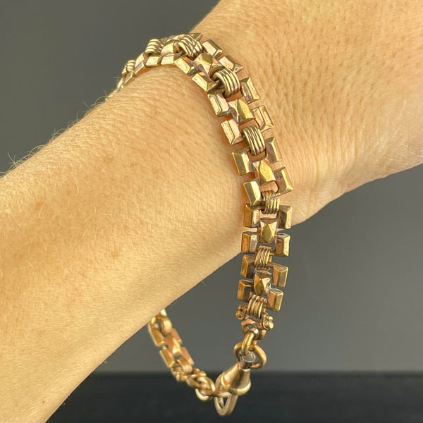 Edwardian Rosy Gold Fancy Link Watch Chain Bracelet - Boylerpf