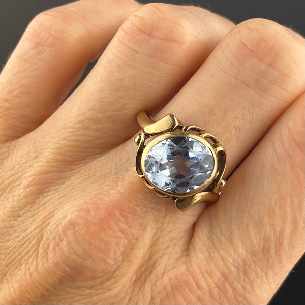 Vintage 10K Gold Blue Topaz Solitaire Engagement Ring - Boylerpf
