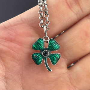 Sterling Silver Green Enamel Four Leaf Clover Pendant Necklace - Boylerpf