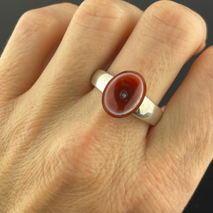 Vintage Silver Concave Carnelian Banded Agate Ring - Boylerpf