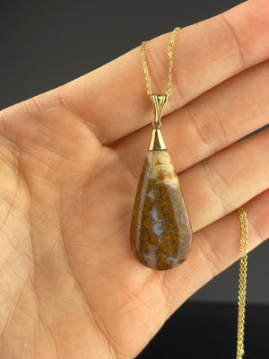 Fine 14K Gold Scottish Agate Pendant Necklace - Boylerpf