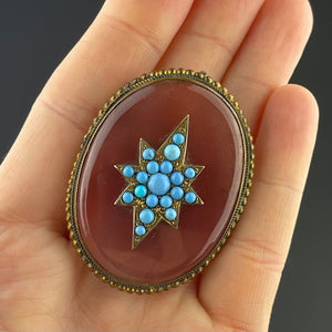 Antique Victorian Turquoise Star Agate Brooch Pin - Boylerpf