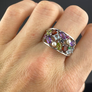 Silver Multi Gemstone Harlequin Ring, Sz 9.5 - Boylerpf