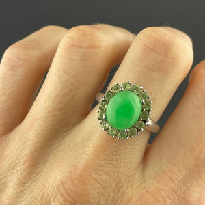 Vintage Jade Cabochon Peridot Halo Ring - Boylerpf