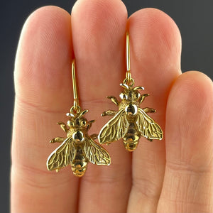 Vintage 9K Gold Bee Pendant Earrings - Boylerpf