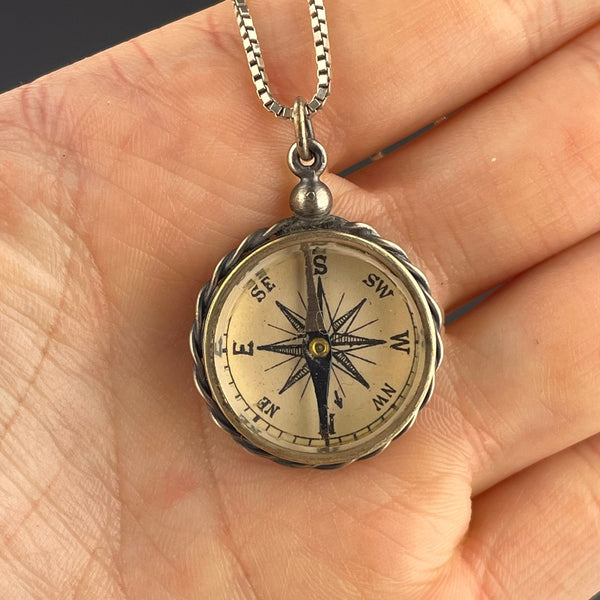 Sterling Silver Working Compass Fob Pendant Necklace - Boylerpf