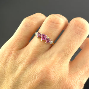 Vintage 10K Gold Diamond Pink Sapphire Heart Ring, Sz 6.5 - Boylerpf