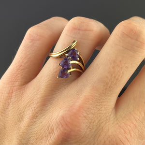 Vintage 10K Gold Amethyst Bypass Ring, Sz 5.25 - Boylerpf