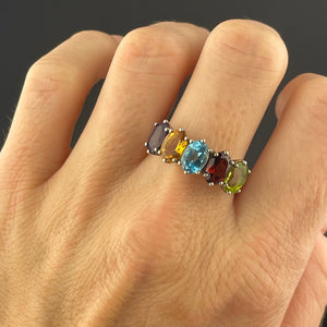 Silver Multi Gemstone Harlequin Dinner Ring, Sz 8.5 - Boylerpf