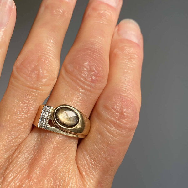 Vintage Diamond Black Star Sapphire Ring in 14K Gold – Boylerpf