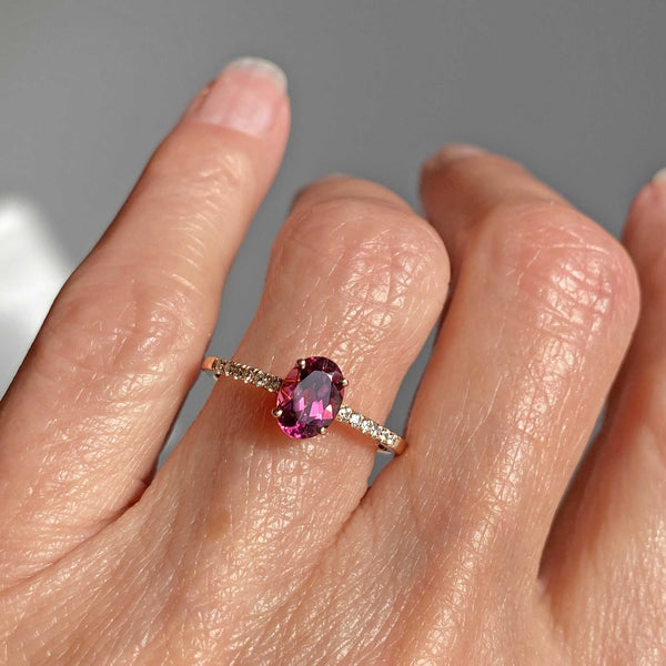 Diamond Rhodolite Garnet Ring in 14K Rose Gold - Boylerpf