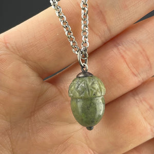 Edwardian Silver Connemara Marble Acorn Pendant Necklace - Boylerpf
