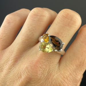 Silver Peridot Smoky Quartz Citrine Dinner Ring - Boylerpf