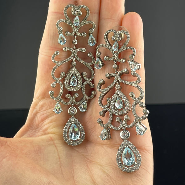 Vintage Silver Blue Topaz Chandelier Earrings - Boylerpf